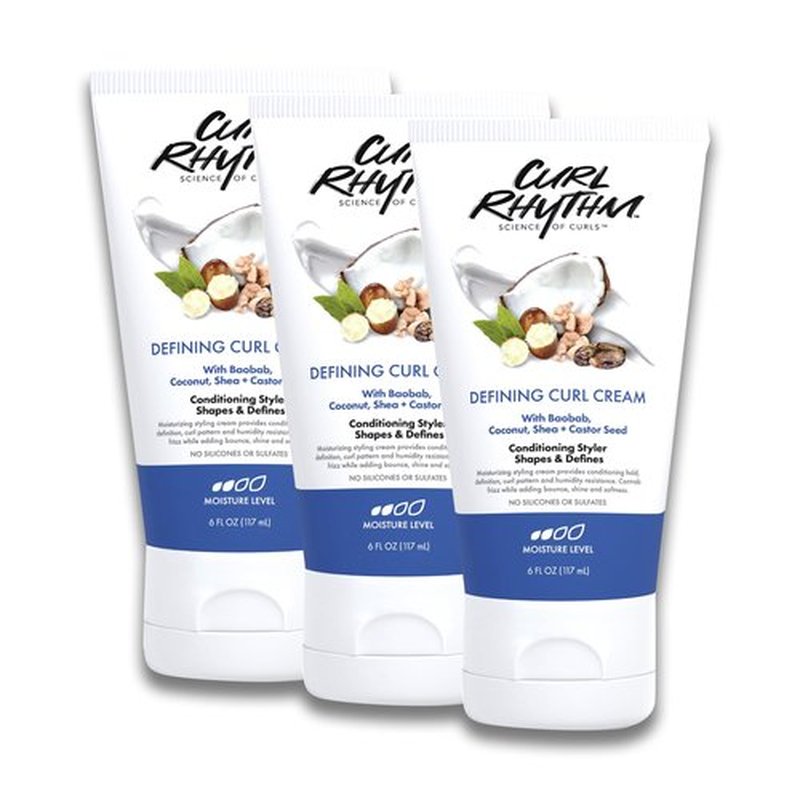 Curl Rhythm Curl Defining Cream - Curl Cream for Curly Hair Anti Frizz, Moisturizing Frizz-Free Shine with Coconut, Shea Butter & Castor Seed Oil - Smoothing for Wavy Hair - 6 Fl Oz (3 Pack)
