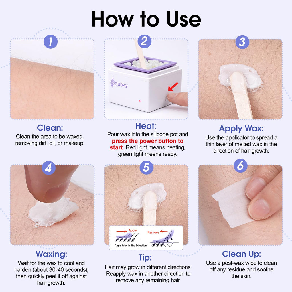SUBAY Nose Wax Kit, Cordless Mini Wax Warmer for Ear Eyebrow Hair Removal, Waxing Kit for Women Men with 100g Beads, 6 Nose Sticks, 6 Applicators, Storage Bag, Rechargeable Machine for Face Waxing