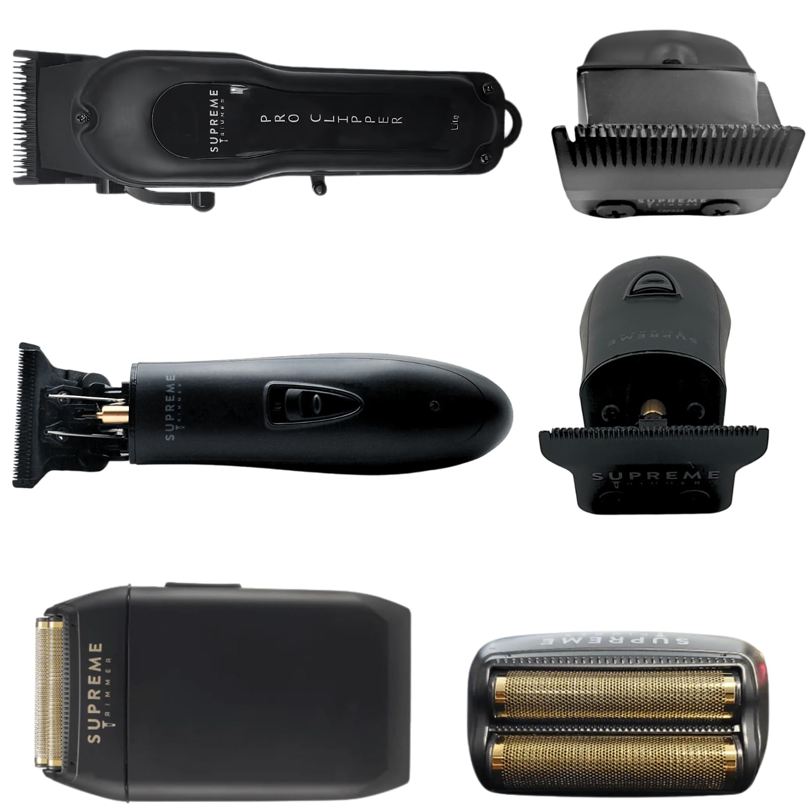 Supreme Trimmer 3-in-1 Barber Bundle | Pro Clipper, DLC T-Shaper Trimmer & Crunch Foil Shaver | Professional Beard Trimmer Men’s Hair Clipper Kit | Red