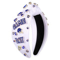 Football Headband for Women Football Accessories Beaded Football Rhinestone Crystal Knotted Headband Jeweled Embellished Game Day Top Knot Hairband Football Mom Hair Accessories (D-White Blue)