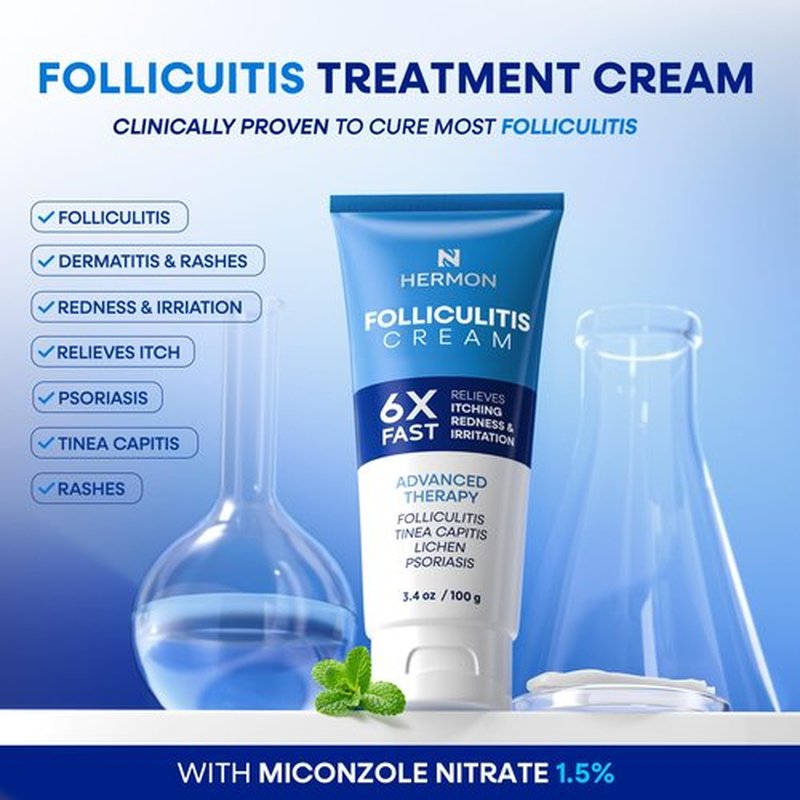 HERMON Folliculitis Treatment Cream & Antifungal Soap Kit: Effective Treatment for Folliculitis Scalp Face & Body and Antifungal Soap with Tea Tree Oil - 3.4 oz Tube / 2 Bars