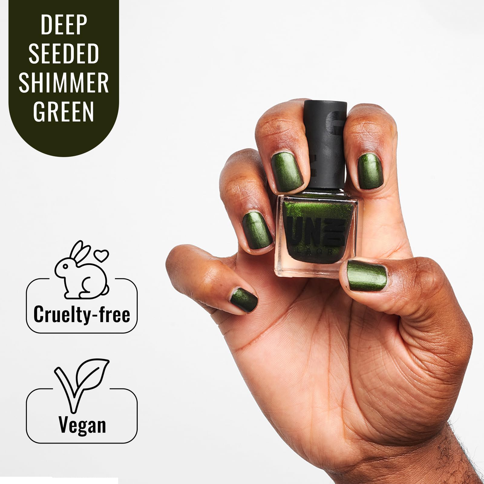 UNDN Vegan Nail Polish - Deep Seeded - Shimmer Green Nail Polish for Women and Men - Long Lasting, Durable Finish - Cruelty Free - 0.5 oz