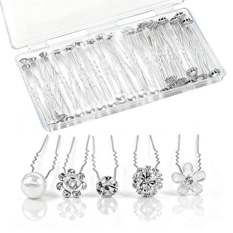 40 PCS Wedding Hair Pins for Brides, Pearl & Crystal Hair Pins, Rhinestone Bridal Hair Accessories for Bridesmaids, Updos, Proms, Parties