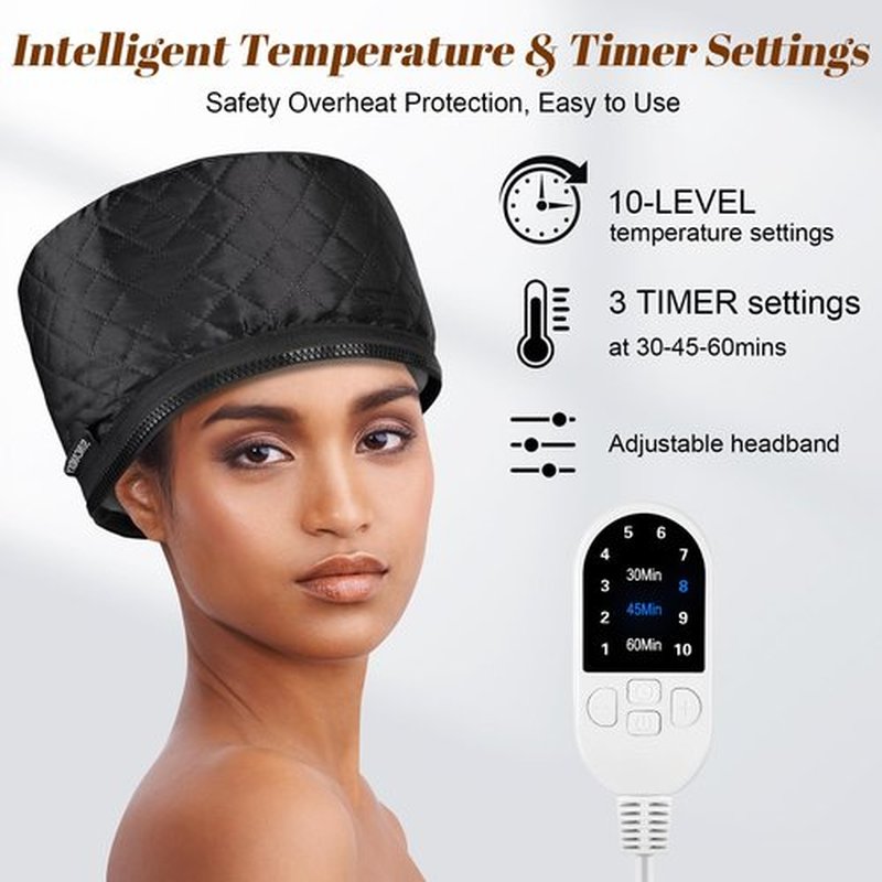 Hair Steamer for Deep Conditioning: Heat Cap with 118" Power Cord 10-Level Fast Heating & 3 Timer Settings for Natural Black Hair Thermal Steam Cap for Deep Conditioner Treatments