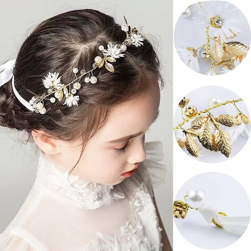 LAPOHI 2 Pieces Wedding Flower Headpieces, Pink Adjustable Hairband with Rhinestones, Pearl, Fairy Crown, Tiara for Girls, Women, Flower Girls, Bridesmaids