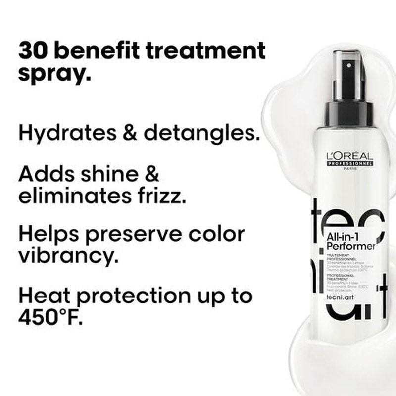 L'Oréal Professionnel Tecni.art All-in-1 Performer Styling Treatment Spray | 30 Benefits, Heat Protection, Anti-Frizz, Leave-In
