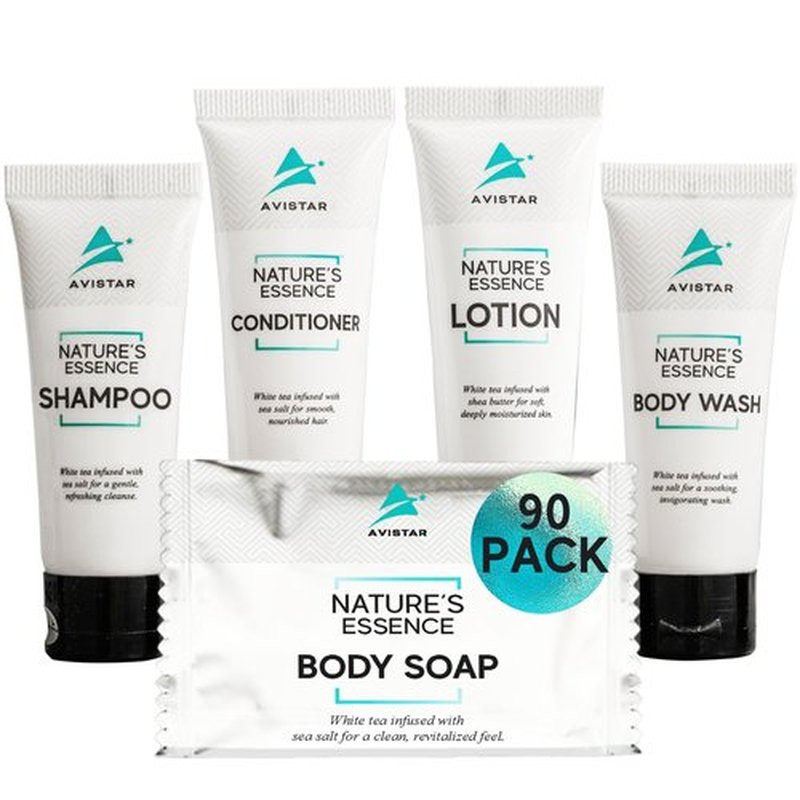 90 Piece Hotel Soap & Bulk Toiletries - Travel Essentials for BnB Hosts & Guests - Hotel Shampoo & Conditioner Supplies for Guests, Hotel Toiletries Bulk Set, Mini Bulk Travel Size Toiletries