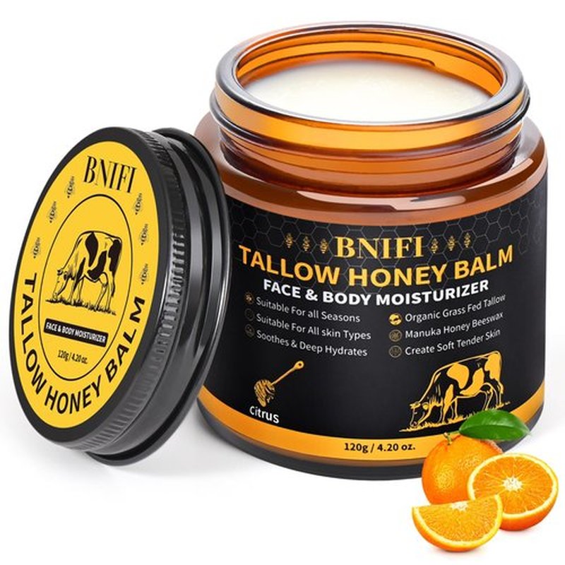 BNIFI Tallow and Honey Balm for Face Beef Tallow for Skin Organic Grass-Fed Beef Tallow Balm for Face Body Moisturizer (Citrus)