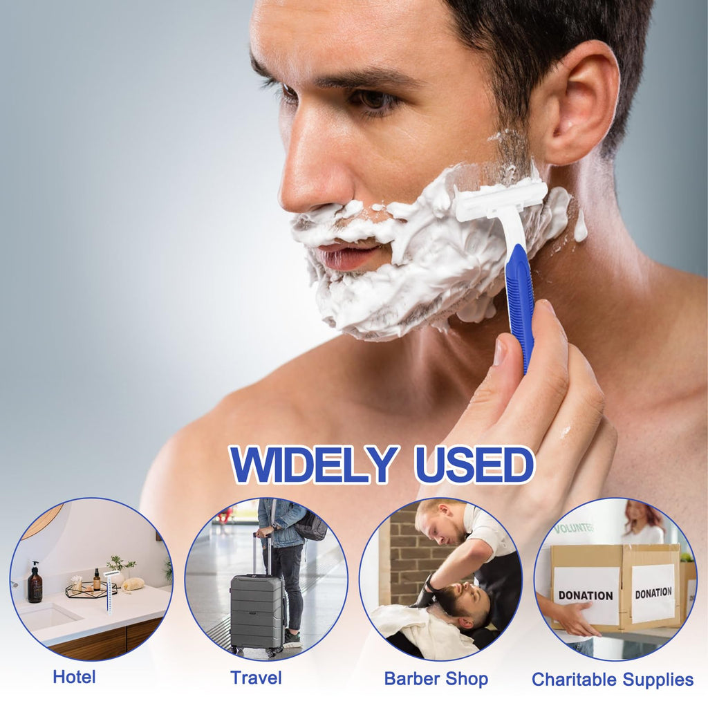 Xuezoioy Disposable Razors Bulk Pack of 50,Blue Travel Bulk Razors Single Use Individually Wrapped 3 Blade Men's Disposable Shaving Razors with Clear Cap for Homeless,Hotel,Charity,Air Bnb,Unisex