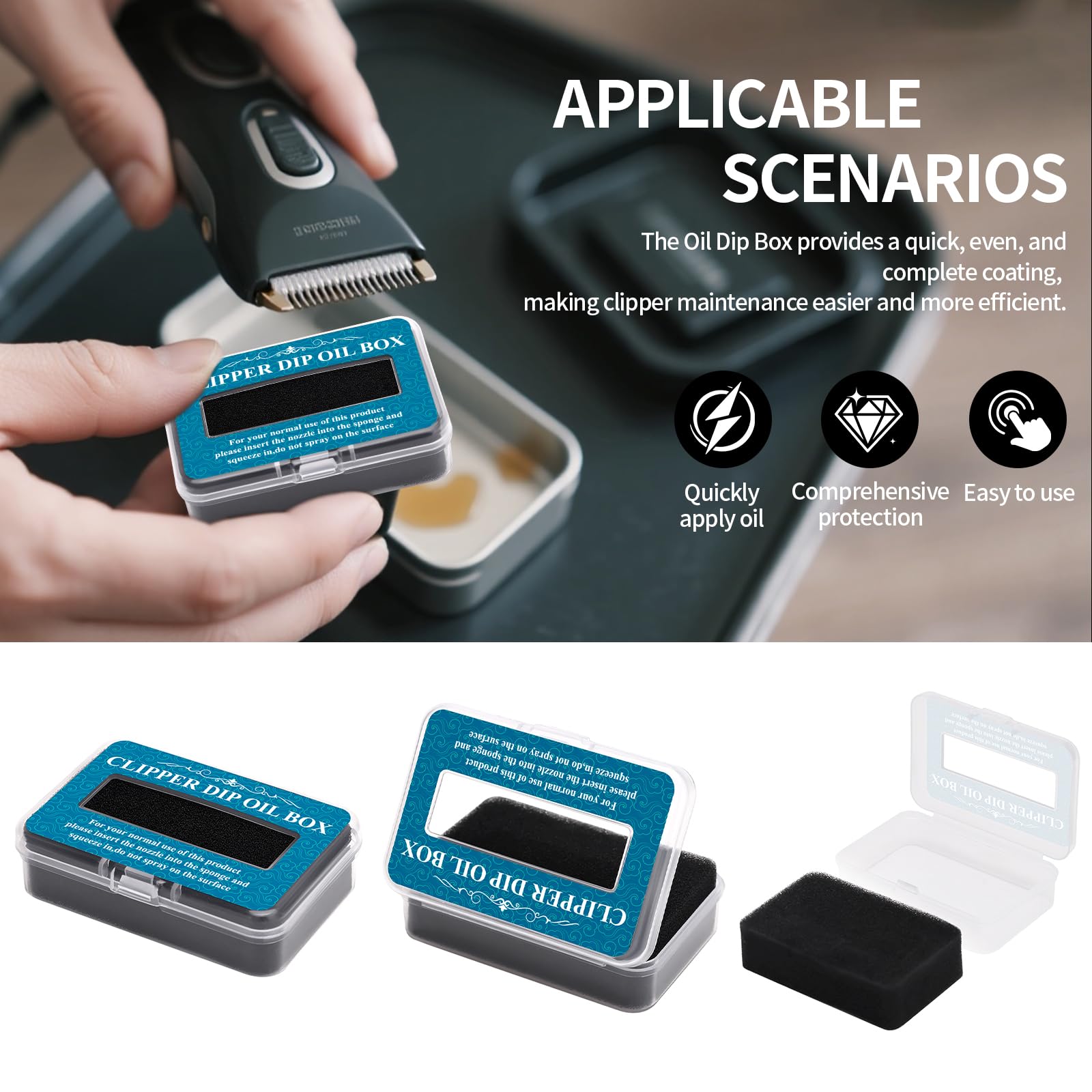 2PCS Premium Hair Clipper Blade Lubricating Oil for Clippers, with Oil Dip Box and Barber Clipper Brush