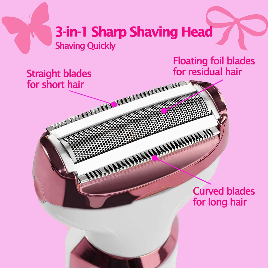iKakocus Electric Razors for Women Bikini Shaver for Women 4 in 1 Trimmer, Razors for Shaving Pubic Hair Remover, Painless & Safety for Pubic Body Facial Hair Removal, USB Rechargeable