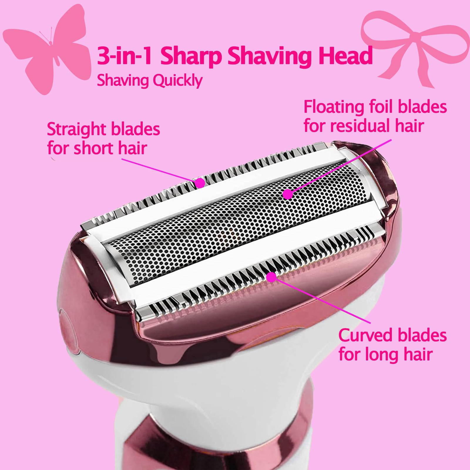 iKakocus Electric Razors for Women Bikini Shaver for Women 4 in 1 Trimmer, Razors for Shaving Pubic Hair Remover, Painless & Safety for Pubic Body Facial Hair Removal, USB Rechargeable