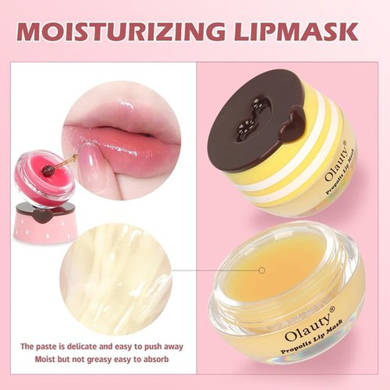9 PCS Bee Lip Balm Lip Mask Honey Pot, Honey Strawberry Moisturizing Lip Balm Bulk with Stick, Lip Sleeping Mask Propolis Hydrating Prevent Dry & Cracked Lips, Gifts for Women, Mothers Day Gifts