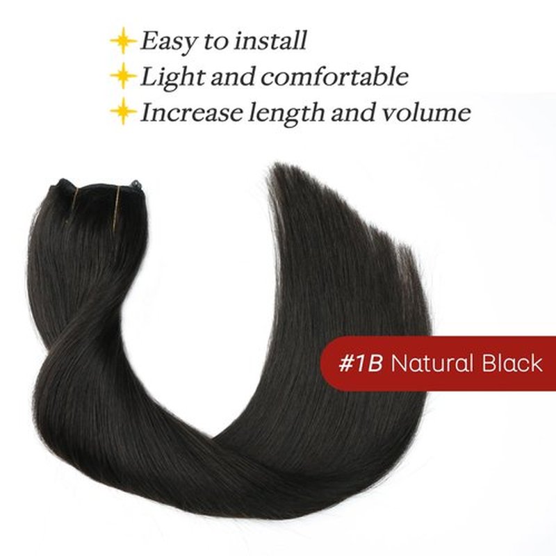 SAFIRENY Wire Hair Extensions 70g Straight Human Hair Wire Extensions Natural Black Invisible Wire Hair Extensions Real Human Hair Black Hair Extensions for Women 14inch(#1B-14inch)