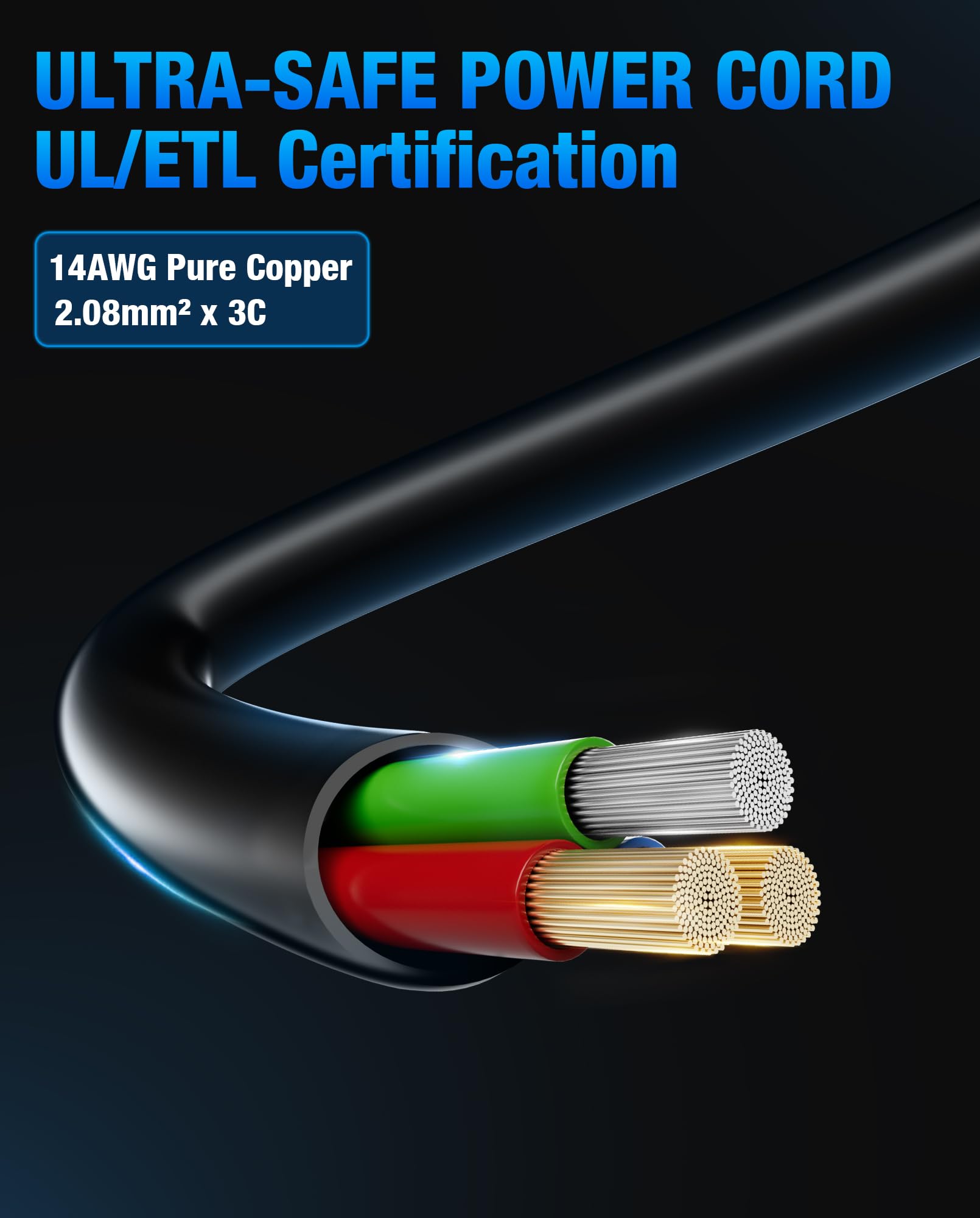 Heavy-Duty Power Station Charging Cable, 14AWG Fast Charger Cable for Jackery Explorer 2000/1500/1000 Pro,Ecoflow Delta/River Series,Bluetti EB3A;Anker 757/767, 125V 15A Universal AC Power Cord(6FT)
