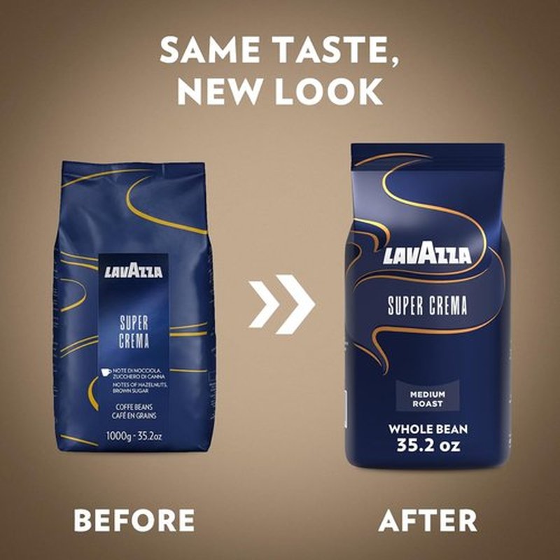 Lavazza Super Crema Whole Bean Coffee - Medium Espresso Roast, Arabica & Robusta Blend, 2.2 lb Bag