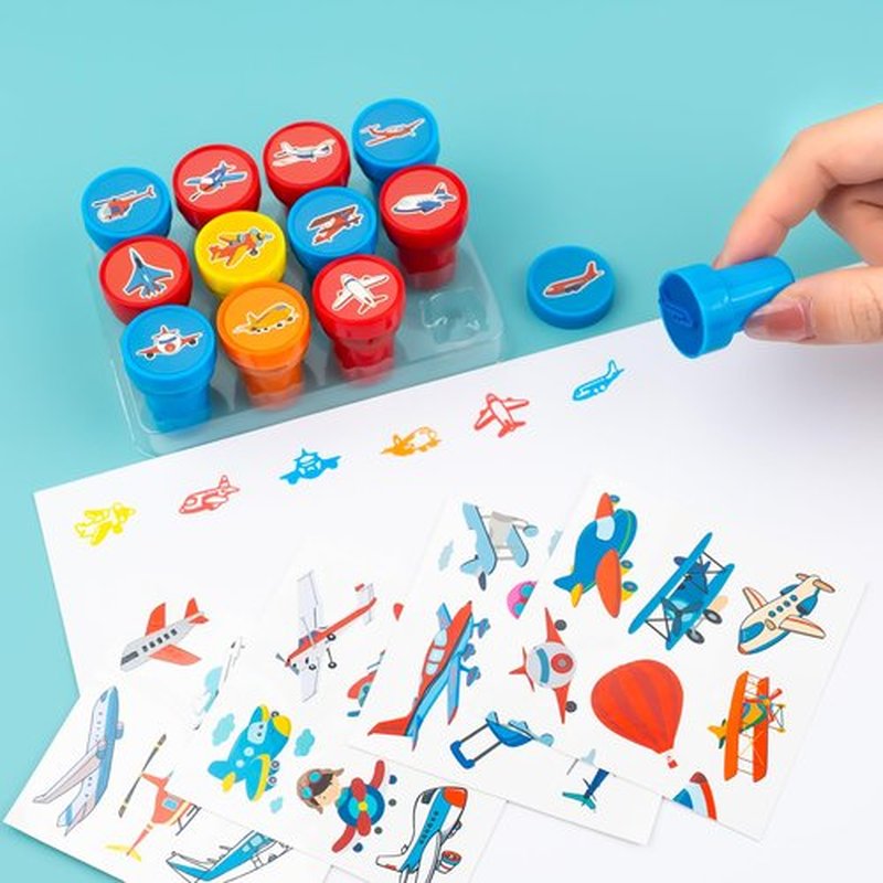 36PCS Airplane Party Favors - 24PCS Pre-Cut Temporary Tattoos & 12PCS Stamps - Ideal Aircraft Themed Birthday Card Decorations Supplies Goodie Bag Baby Shower Kids Gifts Classroom Rewards Prizes