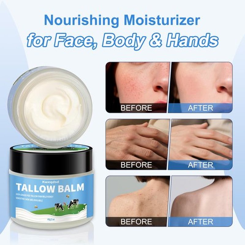 Kweqdsd 5 Pack Organic Grass-Fed Beef Tallow Balm with Raw Honey, Grass Fed Beef Tallow Face Moisturizer, Natural Tallow Skin Care Cream Body Butter, Nourish and Soothe Dry Skin