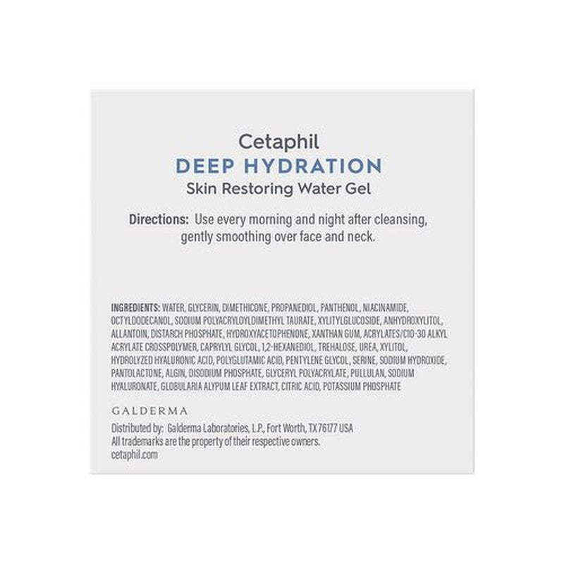 Cetaphil Deep Hydration Water Gel - 72 Hour Moisturizer with Hyaluronic Acid | Fragrance-Free, 1.7 oz