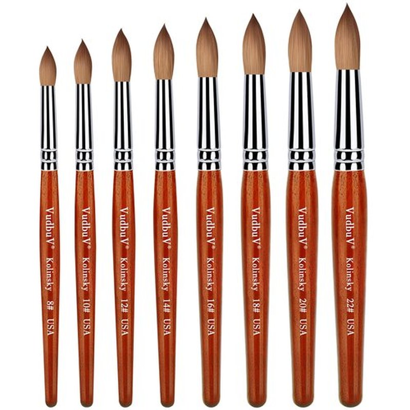 HOFASON 100% Pure Kolinsky Acrylic Nail Brush, Upscale Professional Kolinsky Sable Hair Acrylic Brush with Nature Red Wood Handle (Size 10)