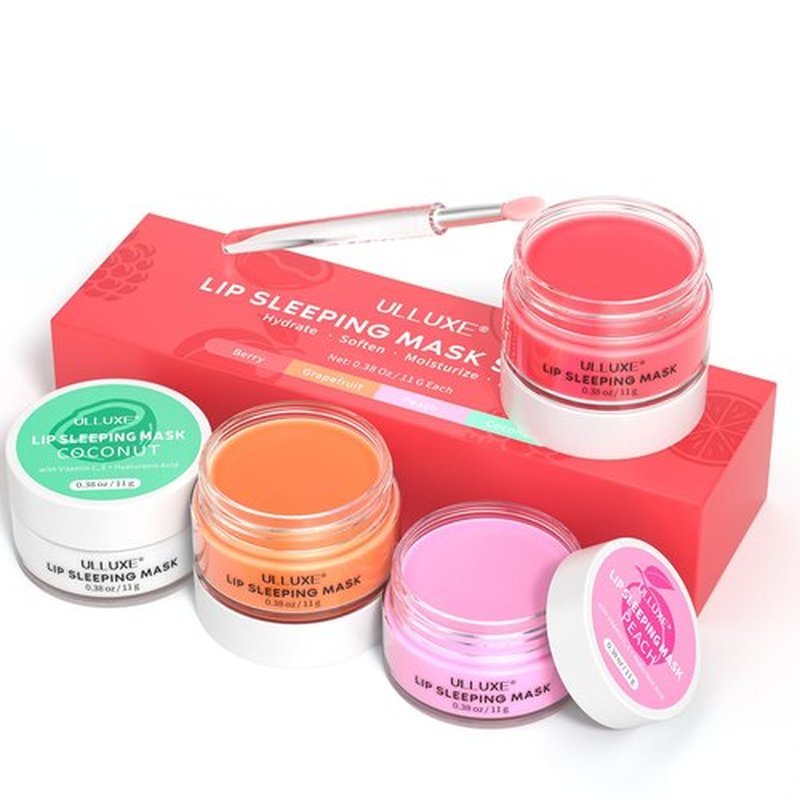 Lip Mask Set 4 Pcs, Lip Care Gifts for Women & Teen Girls, Overnight Lip Sleeping Mask with Shea Butter, Hyaluronic Acid & Vitamin C, Nourishes Hydrates Dry, Flaky Lips, Moisturizing Lip Balm