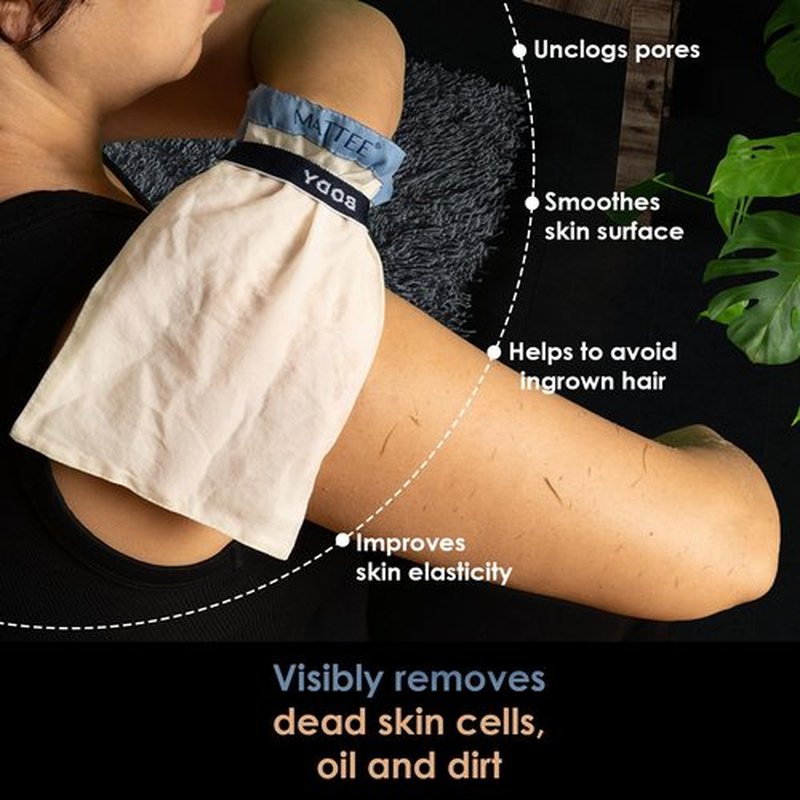 MATTEE - Kessa Glove - Exfoliating Mitt - Self-Tan Remover - Ensures Smooth and Soft Skin, Helps Avoid Keratosis Pilaris, Ingrown Hair and Cellulite -%100 Viscose Fiber - Medium