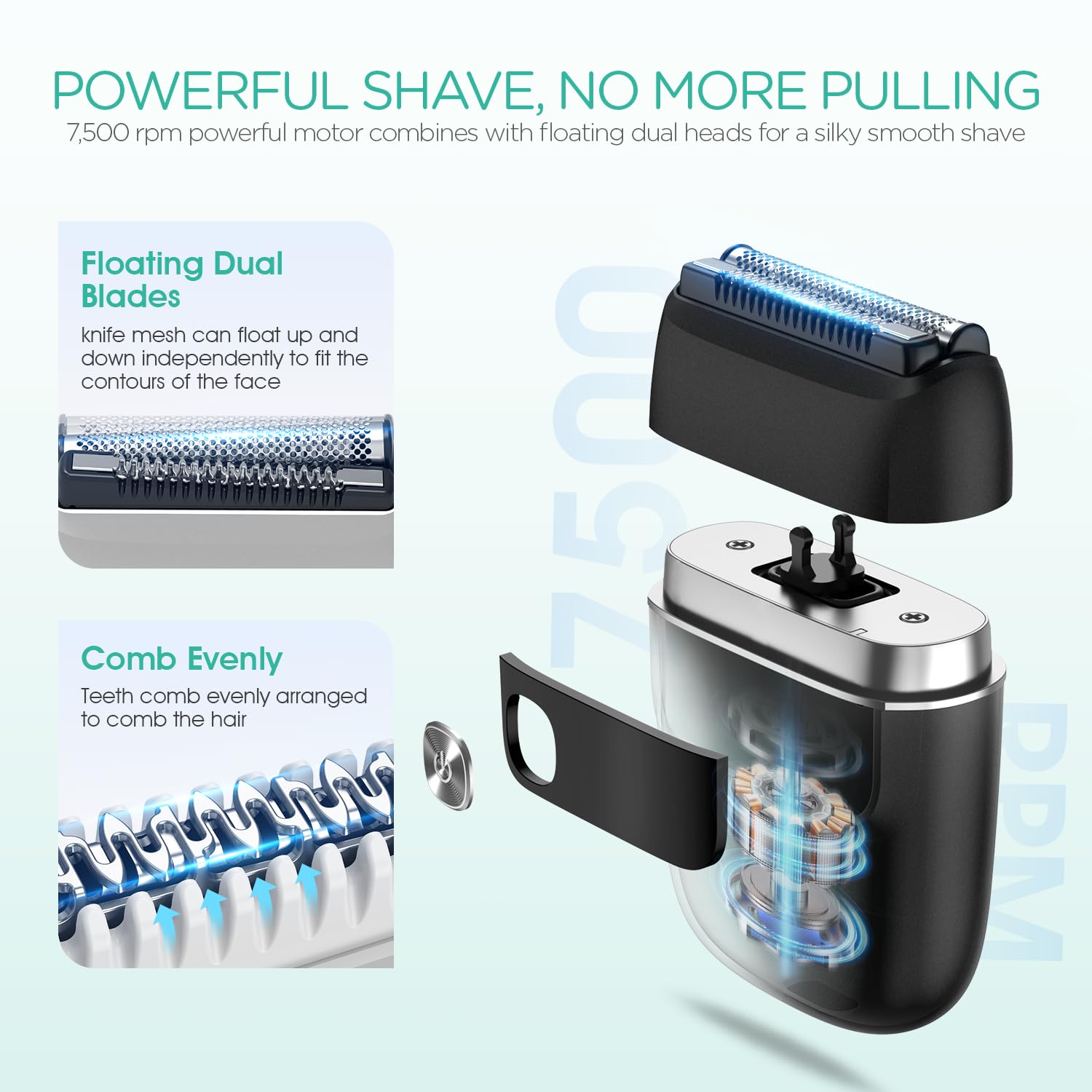 VOYOR Foil Shaver 2 in 1 Double Shavers for Men,Portable Electric Razor with Rechargeable Foil Razor Multifunction Grooming Barber Shaver IPX6 Washable Travel Shavers ER300 (Black)