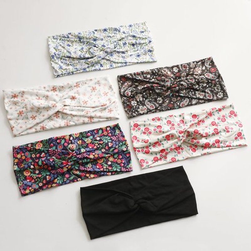 Artilady 6 Pack Boho Headbands for Women - Wide Bandana Headband Non Slip Stretchy Cheetah Flower Turban Headwarp Twisted for Girls