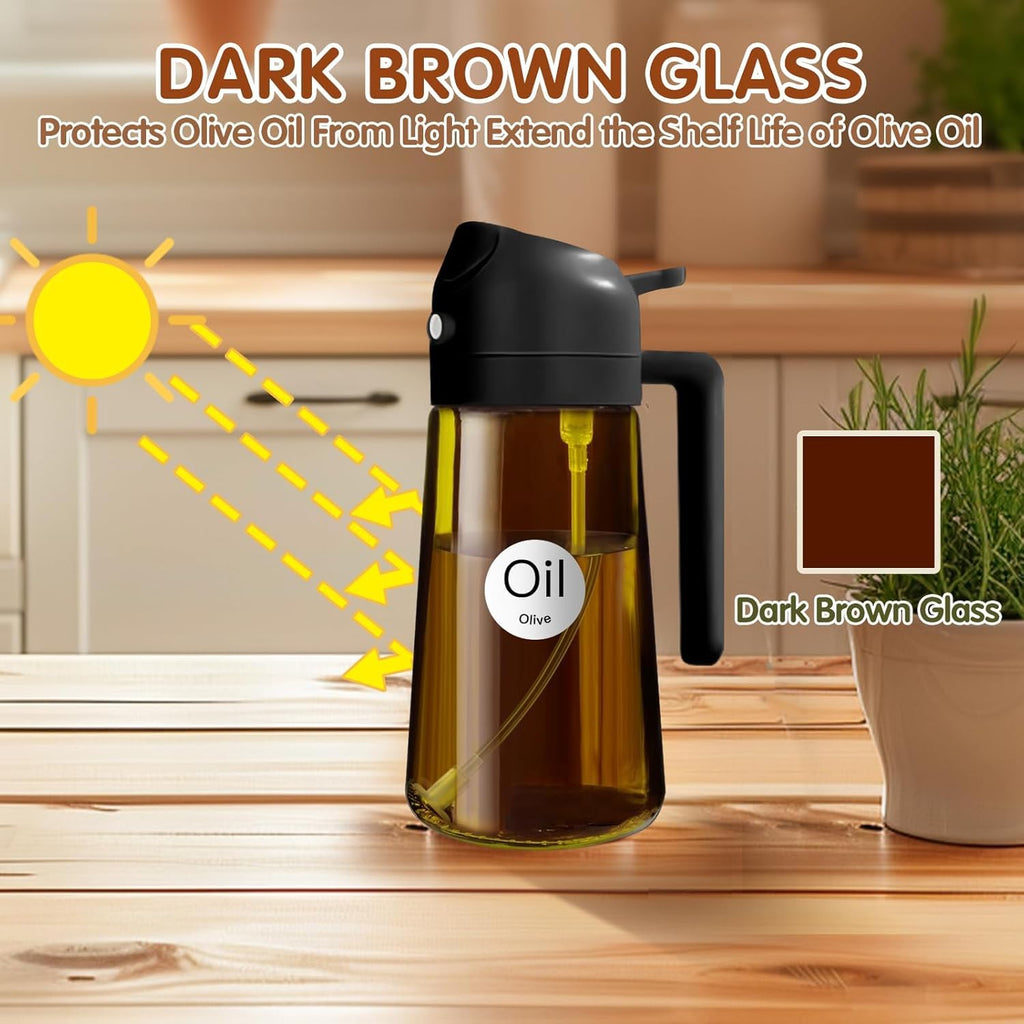 XBllcyiv 16oz/470ml Glass Olive Oil Sprayer for Cooking - 2 in 1 Olive Oil Dispenser for Kitchen Gadgets, Air Fryer, Salad, and BBQ (black)