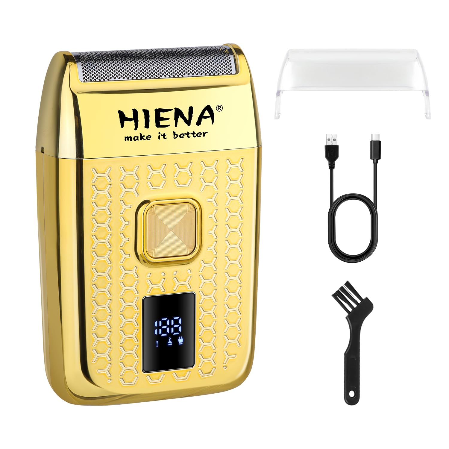 HIENA PRO Professional Reciprocating Electric Shaver for Men, Cordless Bald Head Precision Trimmer & Beard Trimmer, Foil Shaving and Men's Facial Grooming Tool with LED, Gifts for Men(Gold)