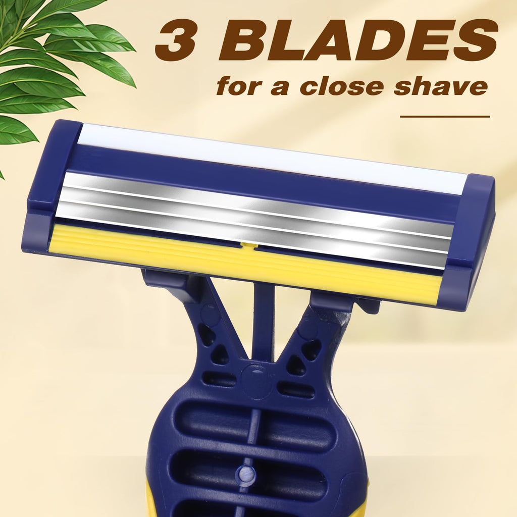 Leriton 40 Pcs Men's Disposable Razors Bulk 3 Blade Sensitive Skin Head Shaving Razor for Travel Hotel Saunas Spa Donations Collective Use Daily