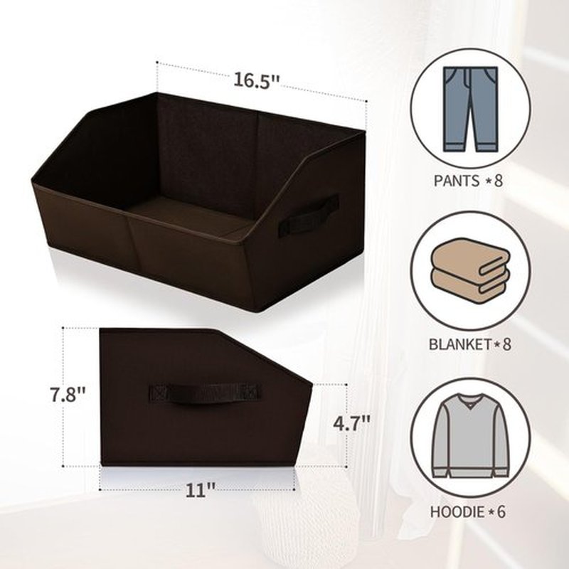 Homsorout Decorative Storage Baskets - Trapezoid Closet Bins with Handles, 3 Pack, Brown