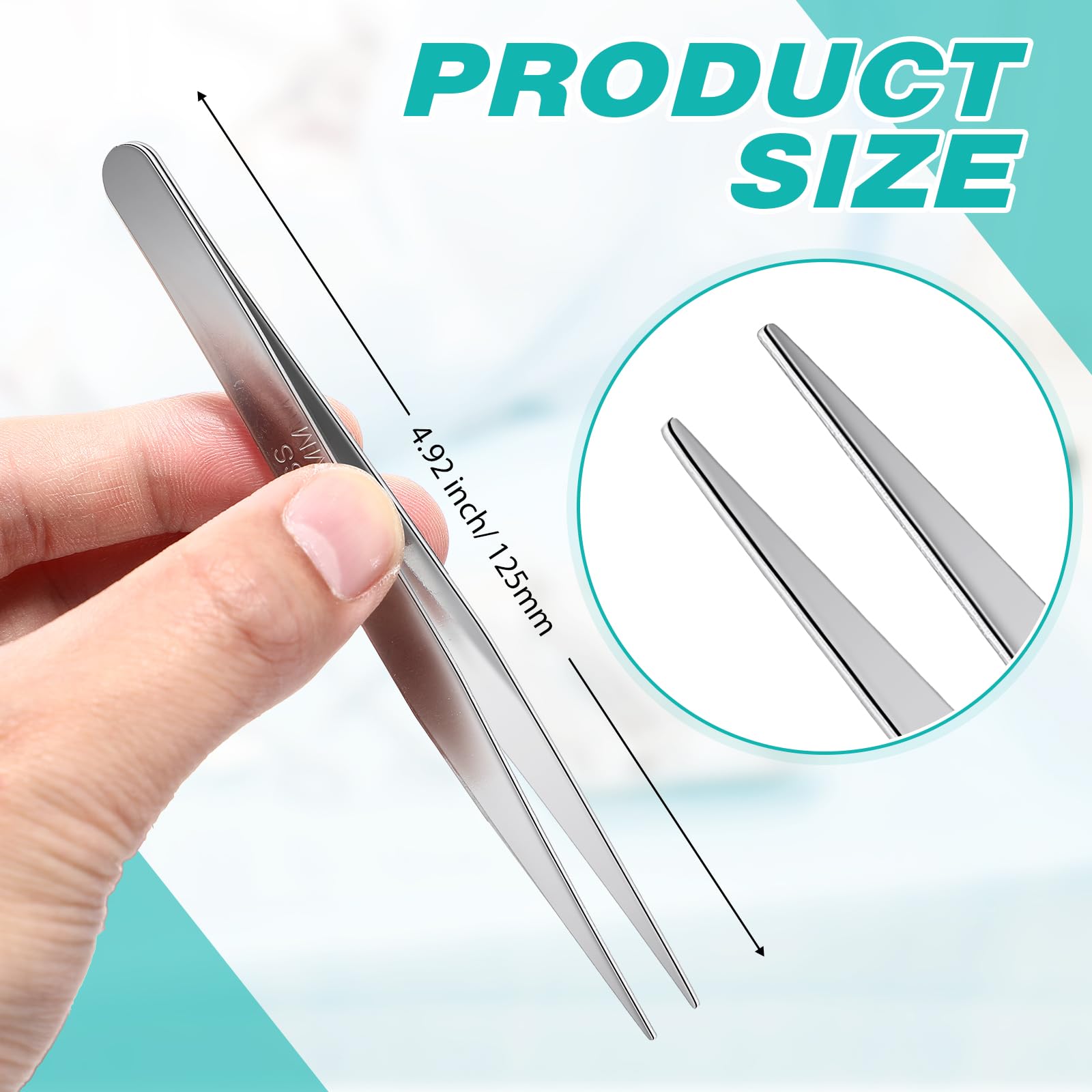 WILLBOND 10 Pcs Stainless Steel Tweezers Lab Forceps Long Tweezers with Flat Round Tip Hair Removal Tweezer Garden Tweezer Serrated Tip Straight 5 Inch for Plants, Craft, Electrical Repair