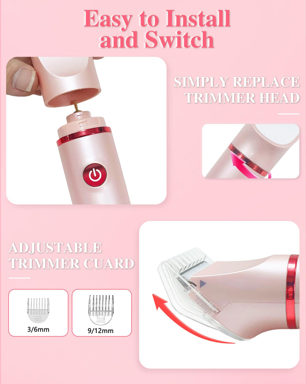 Bikini Trimmer for Women, Electric Razor for Pubic Hair 3-in-1, Bikini Shaver for Legs Body Hair, Womens Electric Razor IPX6 Waterproof, Gifts for Women,Pink