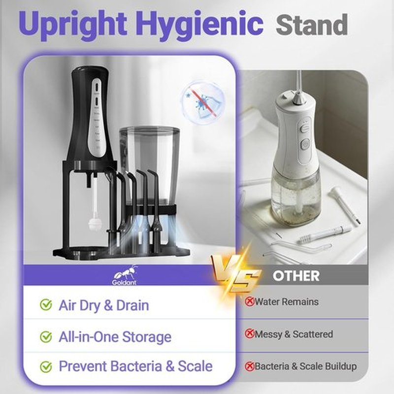 Skiennix 350ML Water Flosser - Cordless Rechargeable, 5 Modes, 360° Nozzle, IPX7 Waterproof | Portable Black Design
