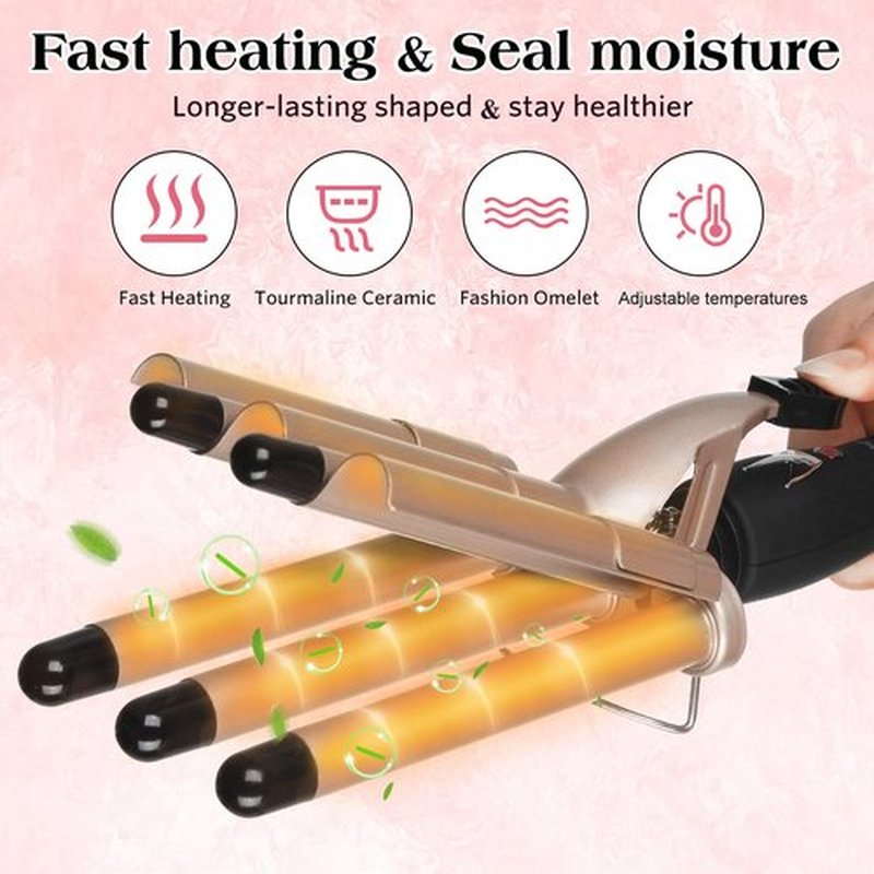 Hair Crimper Iron 5 Barrel Curling Iron Wand, 0.6 Inch Hair Waver Curler Ceramic Tourmaline Hair Styling Tool with Dual Voltage (0.6 Inch)