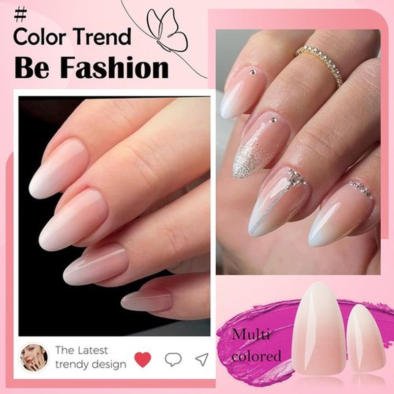 LoveOurHome 240pc Almond Press on Nails Short Fake Nails with Glue & Tabs, Short Ombre Nails Press on Nails Almond Glue on Nails Fake Nails Graident Acrylic Nail Tips Artificial Fingernail Stick Nail