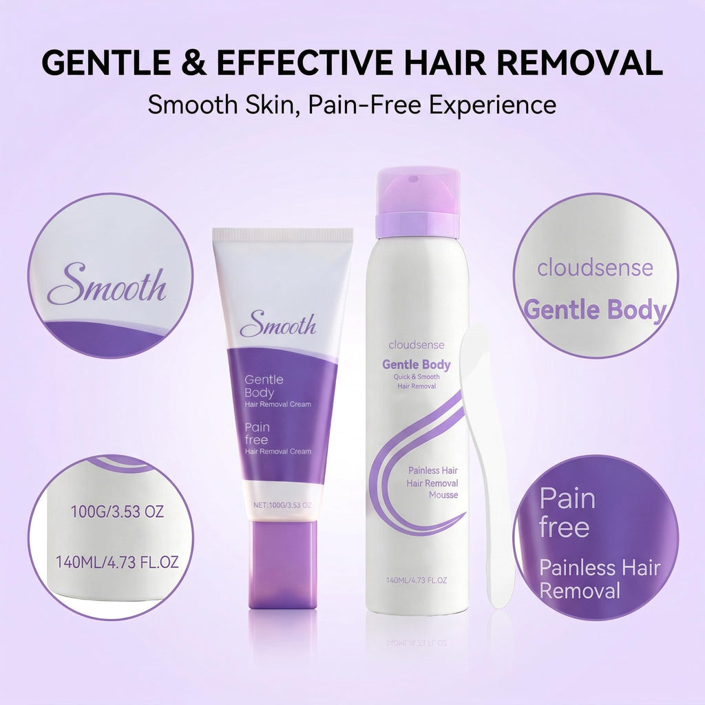 2-in-1 Hair Removal Cream & Mousse Combo Set Fast-Acting Depilatory for Women & Men, 100g Tube + 140ml Foam with Scraper