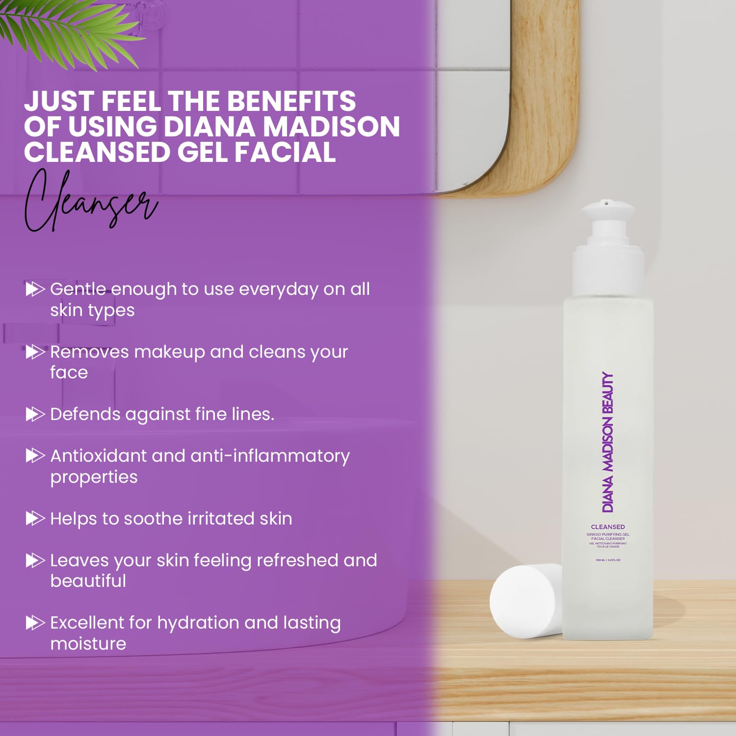 Cleansed Ginkgo Purifying Gel Facial Cleanser – Gentle Makeup Remover & Hydrating Face Wash for All Skin Types – Enriched with Ginkgo Biloba, Buckwheat & Lavender – Anti-Aging Skincare, 100ml