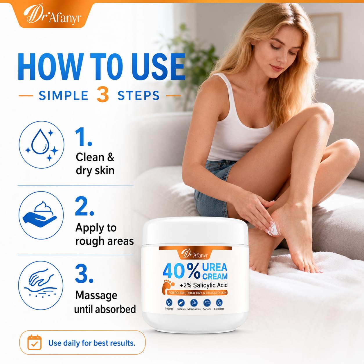 DR.Afanyr 40% Urea Cream for Feet – Foot Cream with 2% Salicylic Acid for Dry Cracked Heels and Feet, Formulated with Shea Butter, Tea Tree Oil for Deep Moisturizing(5.29oz)