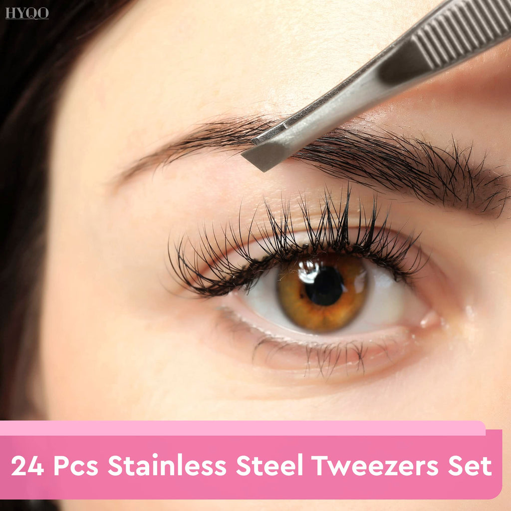 24 Pcs Bulk Tweezers, 3.5 In Stainless Steel, Slanted Tips