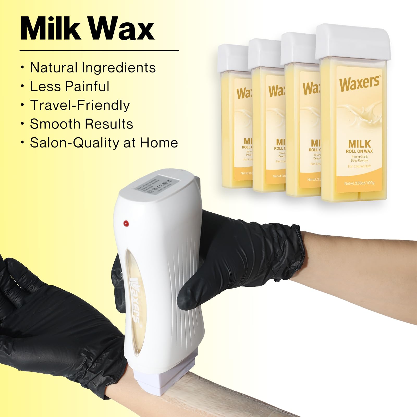 Waxers Roll on Hair Removal Wax Refill Cartridge for Women Men Milk Roller Waxing Depilatory for Legs Arms at Home 4 Pack