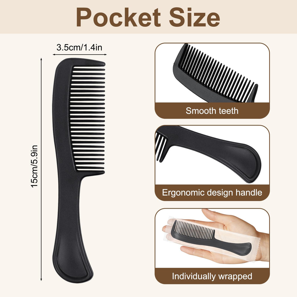 Black Combs in Bulk Individually Wrapped Disposable Comb Plastic Pocket Size Women Men Hair Combs for Home Homeless Hotel Shelter Charity Church Travel Nursing Hair Accessories 5.9 Inch (60 Pack)