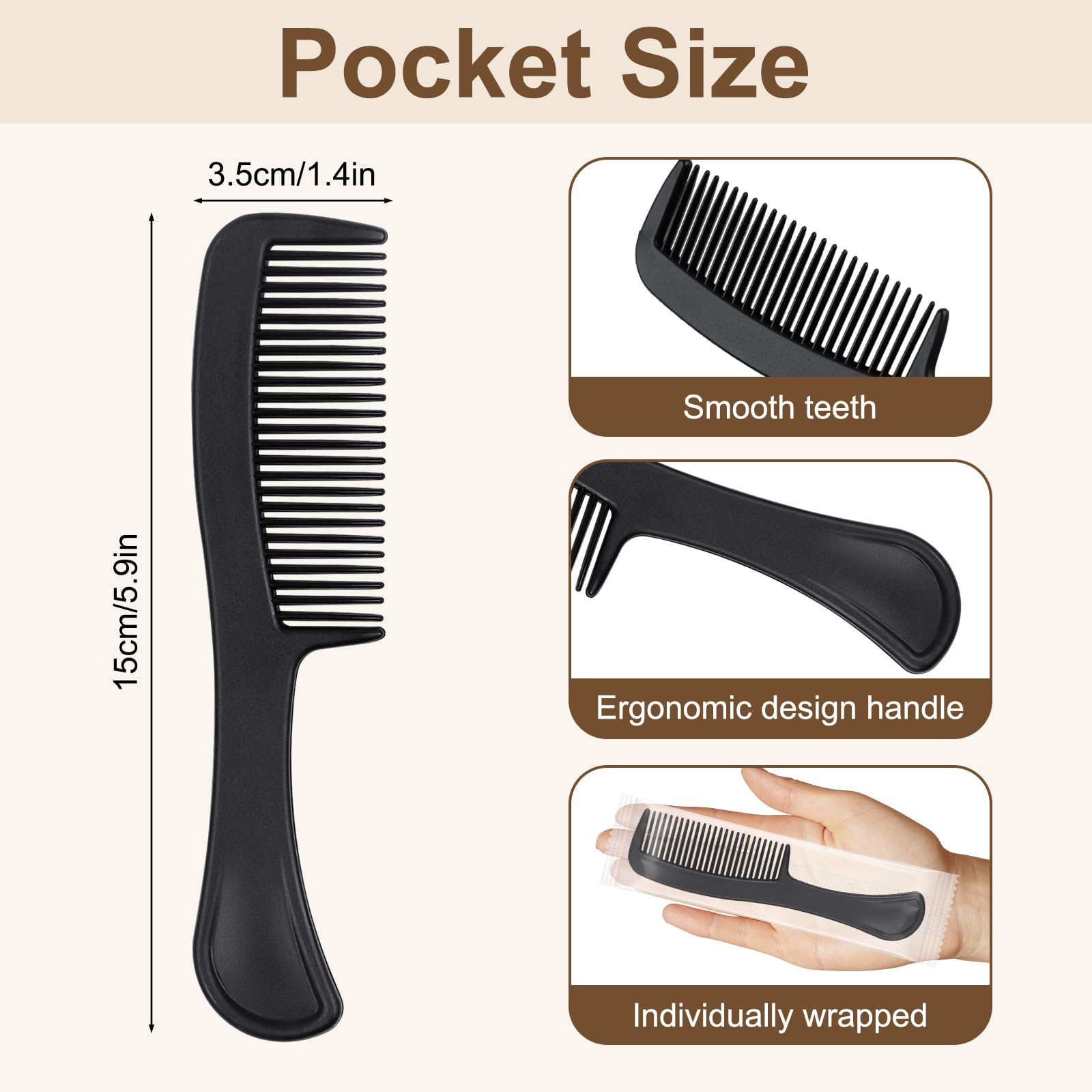 Black Combs in Bulk Individually Wrapped Disposable Comb Plastic Pocket Size Women Men Hair Combs for Home Homeless Hotel Shelter Charity Church Travel Nursing Hair Accessories 5.9 Inch (60 Pack)