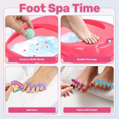 Kids Foot Spa Kit - Kids Spa Day Kit for Girls 4-12 Yrs. - Pedicure Foot Spa, Girls Spa Set Nails Art Salon Girl Stuff - Parties & Christmas Birthday Gifts for 5 6 7 8 9 10-12 Year Old Girl Gifts