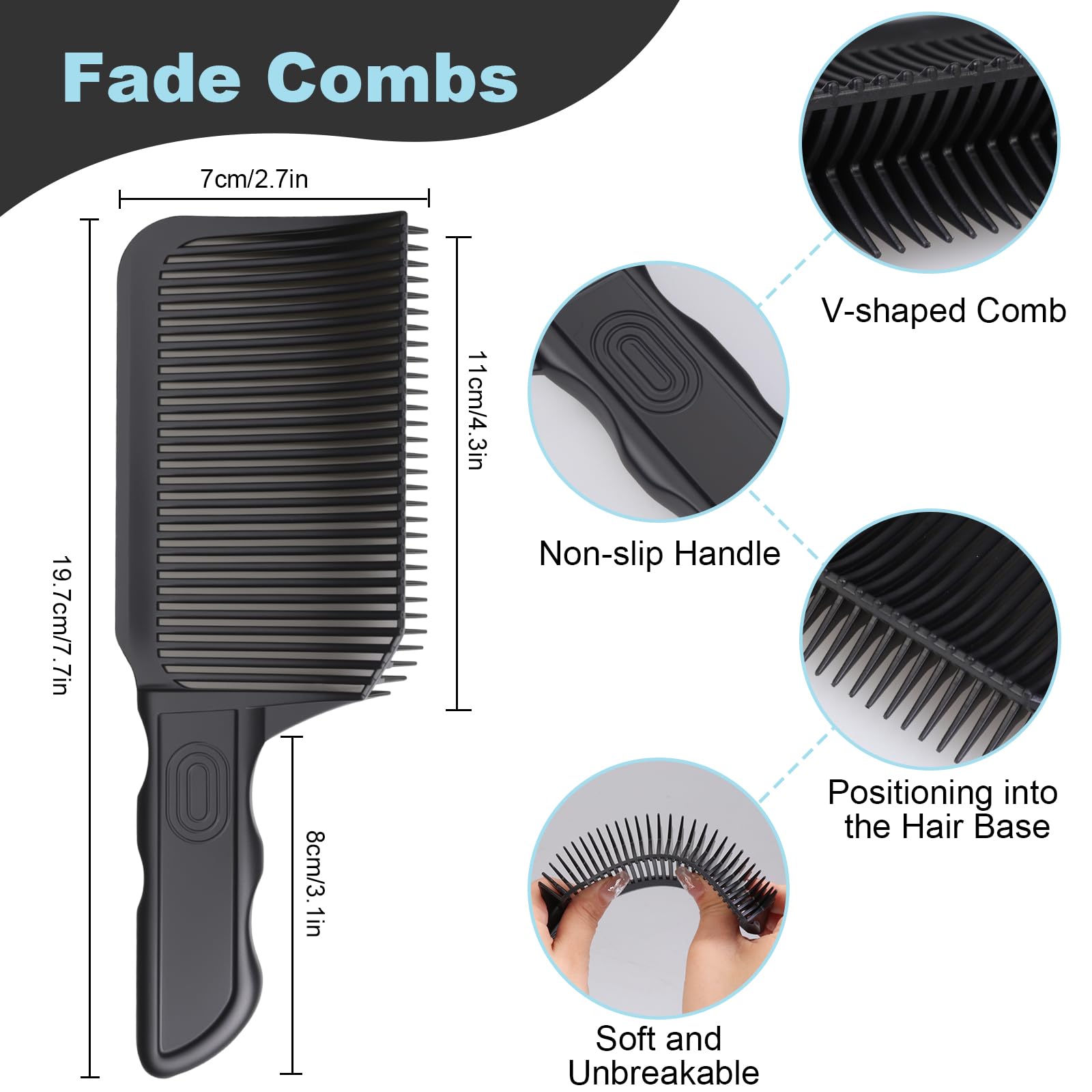FOWSRHRG 2PCS Fade Comb, Barber Fade Comb Flat Curved Push Edge, Gradient Positioning Hair Comb For Home, Hair Salon, Men DIY Hairdresser Styling Hair Cutting Fade Guide Tools (Black)