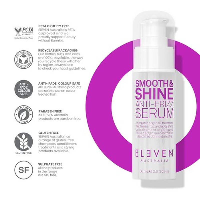 ELEVEN AUSTRALIA Smooth & Shine Anti-Frizz Serum - Lightweight Formula for Taming Frizzy Hair - 2 fl oz