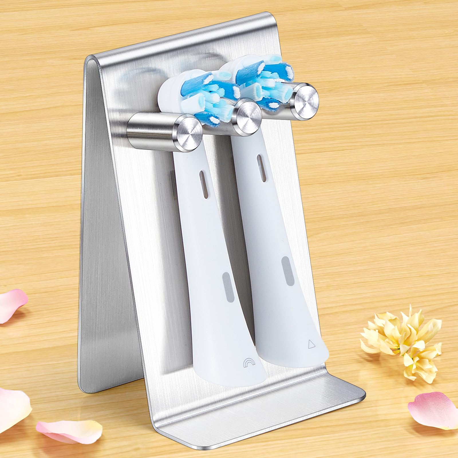 WAYASI Electric Toothbrush Head Holder, Self Adhesive or Desktop Tooth Brushing Holder, Wall Mounted Toothbrush Holders Shower Bathroom, Tooth Brush Holder Organiser (Silver, Small)