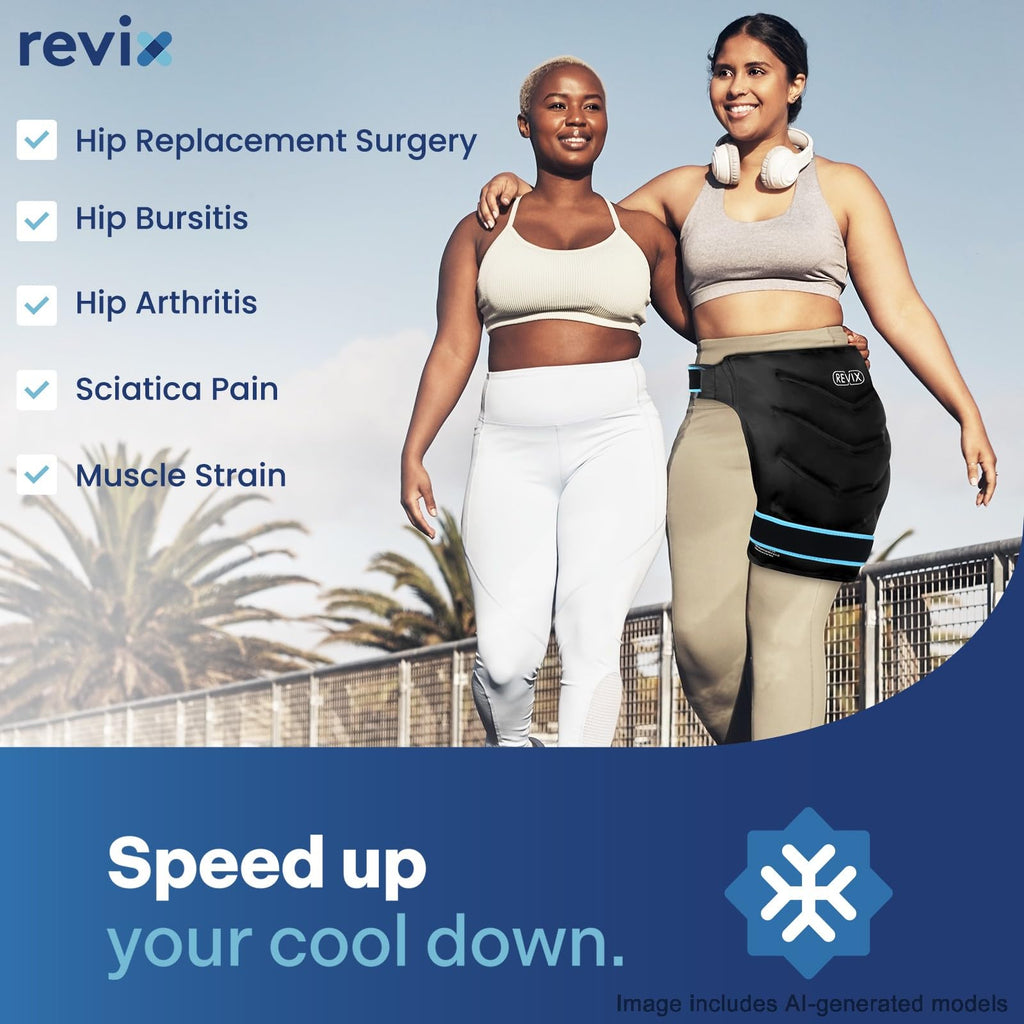 REVIX Extra Large Hip Ice Pack Wrap After Surgery, Reusable Gel Cold Pack for Hip Replacement Recovery, Sciatic Nerve, Cold Therapy Hip Flexor Compression Wrap, Black