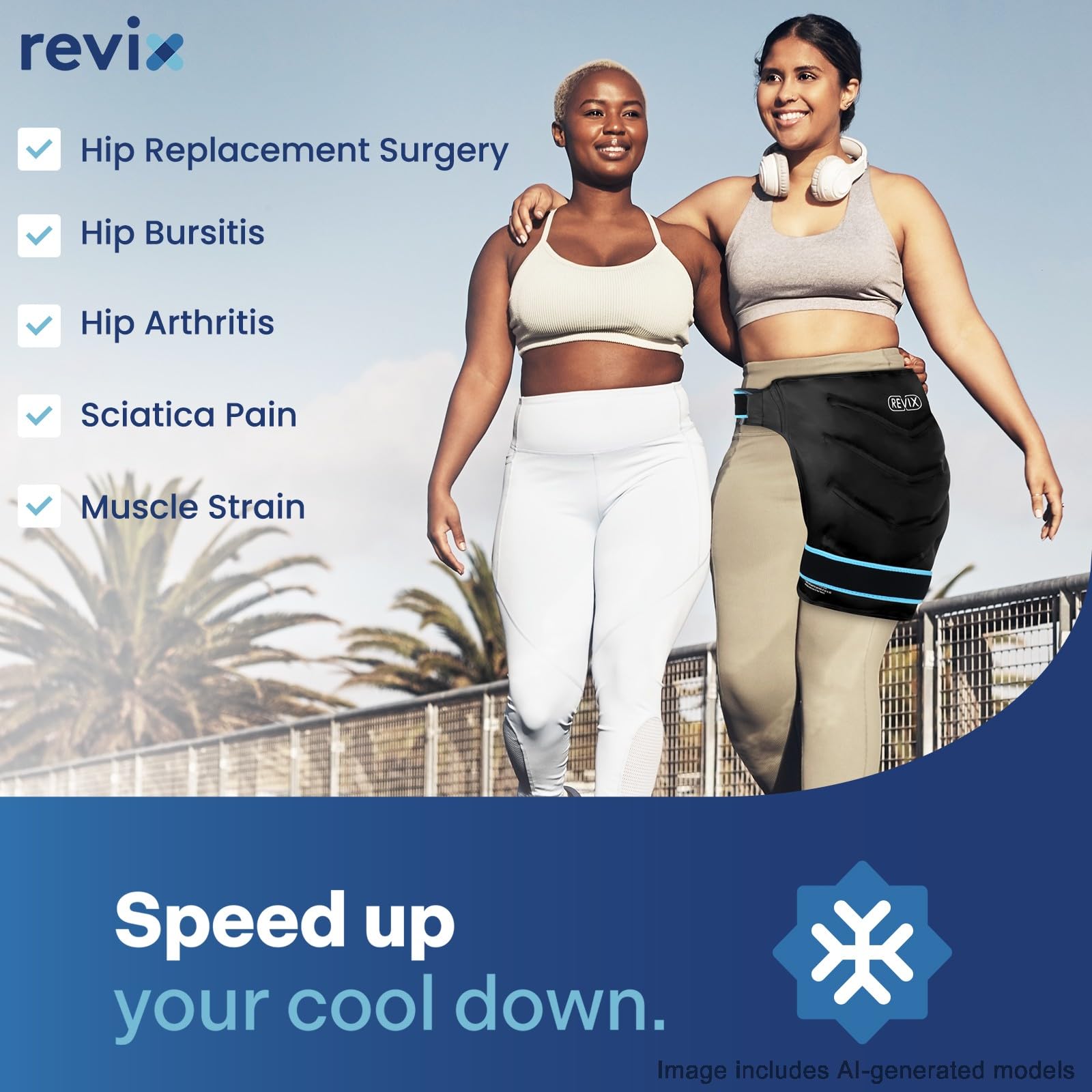 REVIX Extra Large Hip Ice Pack Wrap After Surgery, Reusable Gel Cold Pack for Hip Replacement Recovery, Sciatic Nerve, Cold Therapy Hip Flexor Compression Wrap, Black
